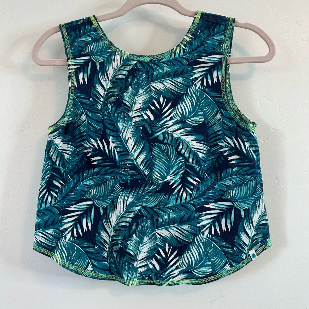 NWT Lucky Brand Cropped Tank Top Navy w/ Palm Print Size XL